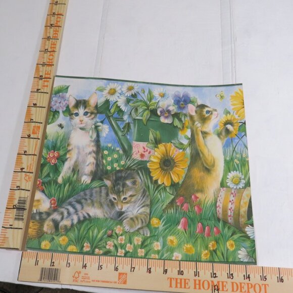 Cat Kittens in spring flowers wallpaper boarder sample - Picture 1 of 5